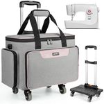 LEFOR·Z Rolling Sewing Machine Case with 4 Wheels,Sewing Machine Carrying Bag,Trolley Tote Bag Fits for Most Standard Singer,Brother,Janome Sewing Machine and Accessories,Grey