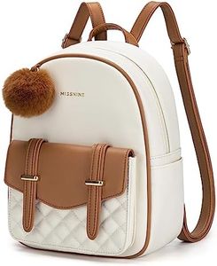 Missnine Petit Sac à Dos Femme Elegante Mini Sacs Portés Dos en Cuir PU avec Pompom Mignon pour Loisir Ville, Marron Beige