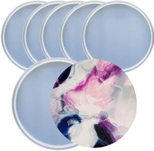 Oytra Resin Coaster Mould Round 4 Inch Silicone Mold Set of 6 for Photo Frame ServingTray for DIY Casting Crafting Materials Set for Beginners and Artists