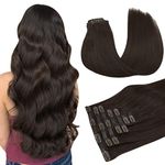 DOORES Seamless Clip in Hair Extensions Real Human Hair, Light Dark Brown 22 Inch 7pcs 110g, Human Hair Extensions Clip in Hair Extensions Remy Human Hair Extensions Long Straight Hair