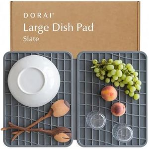 Dorai Home Dish Pad - Collapsable Stone Dish Drying Mat with Diatomaceous Earth for Quick Drying - Ultra Absorbent - Encased in Silicone - Eco-Friendly, Foldable - Large 24.6" x 16.5", Slate