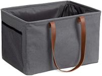 Navaris Collapsible Laundry Baskets - Set of 2 - Foldable Washing Hampers - Clothes Storage Bins with Fabric Drawstring Lid & Side Handles - Grey