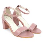 VR Click Faux Leather Casual Block Heel Sandals, Fancy and Comfortable Heeled Sandals for Womens and Girls (Nude, UK_3)