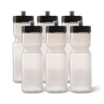 Sports Squeeze Water Bottles - Set of 6 - Team Pack – 22 oz. BPA Free Bottle Easy Open Push/Pull Cap – Made in USA - Multiple Colors Available (Clear)