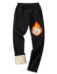 Lentta Mens Fleece Sweatpants Athletic Open Button Sherpa Lined Sweatpant Joggers Pants (Black, L)