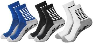 Grip Soccer Socks for Men Adult Youth Football Basketball Sports Sock 3 Pairs Anti Slip Non Skid Slipper Hospital Socks with grips for Adults Men Women Pilates Socks, Yoga Socks with Grips