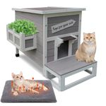 Rockever Outdoor Cat House, Large Outdoor Houses for Feral Cats with Self-Warming Mat Wooden Outside Cat Shelter Weatherproof with Escape Door