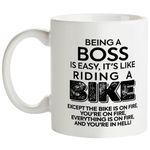 Fatbaby Funny Coffee Mug Gifts for Boss,Being A Boss is Easy It's Like Riding A Bike,Humorous Boss Day Gifts for Boss Lady,Manager,Shopkeeper Proprietors 11OZ Boss Tea Cup