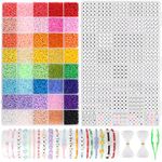 12000pcs 3mm Seed Beads with 960pcs Letter Beads Number Beads, 40 Colors Glass Beads for Jewelry Making, Friendship Bracelet Making Kit, 8/0 DIY Craft Beads for Teen Girls Adult