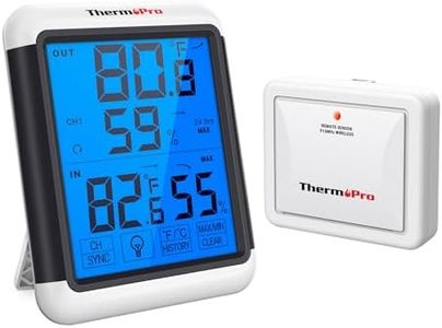 ThermoPro TP65B Digital Wireless Hygrometer Indoor Outdoor Thermometer Wireless Temperature and Humidity Monitor with Jumbo Touchscreen and Backlight Humidity Gauge, 500ft/150m Range