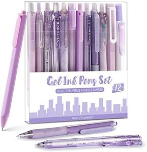 Four Candies Purple Neutral Pen Set 11 Black Ink Stens and 1 Highlighter, Fine Tip Retractable 0.5mm, Cute Sticky Note Pens, Suitable for Schools, Offices12pcs