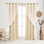 SOFJAGETQ Blackout Curtains Set - Farmhouse Mix & Match Sheer Light Blocking Drapes Beige Window Treatments with Tie-Backs for Living Room, Bedroom 52 x 96 inches, Biscotti Beige, 2 Pieces