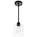 Vintage Glass Pendant Light, Single Hanging Pendant Lighting, Black with Clear Glass Shade Classic for Farmhouse, Entryway, Dining Room, Kitchen Island, Foyer