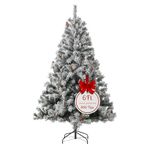 EVRE 6FT White Snow Flocked Artificial Christmas Tree 800 Tips Xmas Pine Red Berries Metal Stand Fir Spruce Green Large Tree 180cm Hinged Branches Realistic Easy Assembly Indoor Holiday Decorations