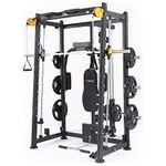 ALTAS STRENGTH Home Gym Equipment Smith Machine with Pulley System Gym Squat Rack Pull Up Bar Upper Body Strength Training Leg Developer Commercial Fitness Equipment Included Accessories 3000