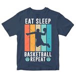 Heybroh Kids T-Shirt Eat Sleep Basketball Repeat 100% Cotton Boy's Girl's Regular Fit Unisex T-Shirt (Navy Blue; 2-3 Years)