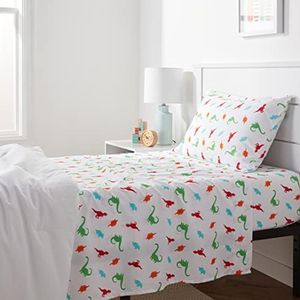 Amazon Basics Kid's Sheet Set - Soft, Easy-Wash Microfiber, Multi-Color Dinosaurs, Twin