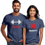 Wear Your Opinion Couple T-Shirt for Couple| Anniversary | Cotton Printed Unisex T-Shirt| Husband Wife Printed T-Shirt | Valentine Printed Unisex T-Shirt (Design: Beauty & Beast,M/XL-W/XL,Navy)