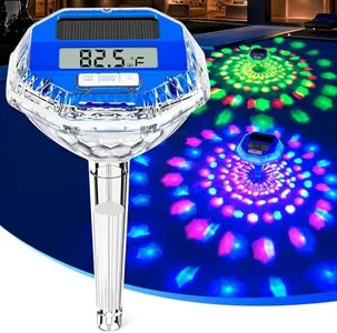 Pircaath Solar Digital Pool Thermometer Floating Easy Read, Solar Pool Temperature Thermometer with Dynamic Light Show, Large LCD Screen & IP68 Waterproof Pools Water Temperature Guage for Hot Tub,Spa