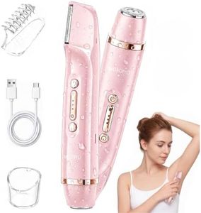 Bikini Trimmer for Women, Dual Head Electric Razor for Women, IPX7 Waterproof & Painless Bikini and Body Shaver, Pubic Hair Trimmer for Women Cordless Electric Shaver for Legs, Face & Underarms