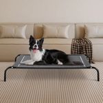 Petzly XL Cooling Elevated Dog Bed for Large Dogs, Portable Indoor & Outdoor Pet Hammock with Skid-Resistant Feet, Portable Dog Cot with Washable Breathable Mesh, Grey, 123x90x20CM