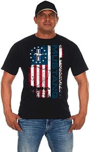 JH DESIGN GROUP Men's Ford Mustang Distressed U.S.A. Old Glory Flag T-Shirt (2X, Black)