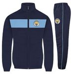 MANCHESTER CITY FC Official Gift Boys Tracksuit Set Navy Sky Blue 8-9 Years