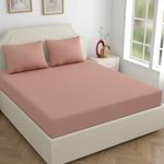 Haus & Kinder Wrinkle and Iron Free 100% Cotton Jersey (Soft T-Shirt Fabric) - Bedsheet for Queen Size Bed Elastic Fitted with 2 Pillow Cover - Fits Up to 8" Mattress- (78" X 60" Queen), Solid, Pink