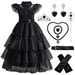 Halloween Fancy Dress Black Princess Dress Dark Gothic School Cosplay Uniform with Accessories Carnival World Book Day Halloween Party Outfit 04,130cm