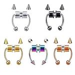 5Pcs Magnetic Stainless Steel Nose Ring, Horseshoe Non Piercing Jewelry Fake Nose Ring Magnetic Septum Nose Rings Clip On Nose Hoop Rings Nose Rings Hoop for Women Men, With Replace Spikes