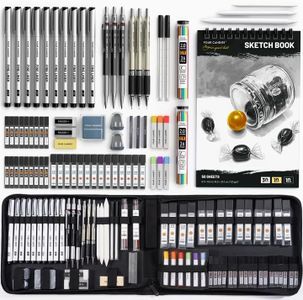 Four Candies 73PCS Advanced Art Supplies Drawing Kit with Fineliner Pens, Mechanical Pencils, 3-Color Sketchbook, Charcoal Sticks,Pastels for Sketching Drawing Comics Gifts for Professionals Artists