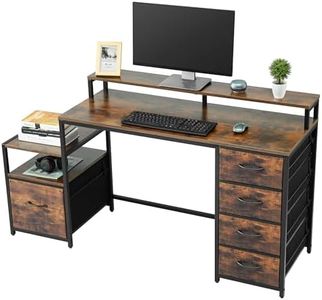 TOPSKY Computer Desk with Storage Shelf/Cloth File Drawer for Letter Size/Monitor Stand Study Table for Home Office (Rustic Brown, 62.4 inch)