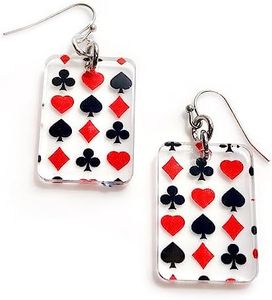 Card Player Dangle Earrings Lightweight Clear Acrylic with the 4 Suit of Cards Hearts Spades Diamond Clubs Poker Casino