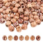 Mandala Crafts African Patterned Natural Wooden Beads for Crafts Loose Large Hole Wood Beads for Macrame Beads Jewelry Making - Barrel Wood Beads for Hair Beads Braid Dreadlock 17mm 200 PCs