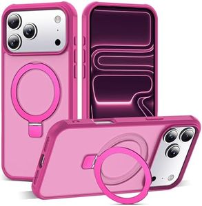 SKYLMW Compatible with iPhone 17 Pro Max Case with Invisible Magnetic O-Ring Stand Military-Grade Translucent Case for iPhone 17 ProMax 6.9" [Compatible with Mag-Safe][Great Grip Feeling], Rose