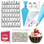 68 Pack Cake Decorating Kits - 48pcs Cake Piping Nozzles/Tips with OPP Bag, Pastry Piping Bags, Couplers, Cake Scraper, Colorful Cases for DIY Cupcake, Muffis, Fairy Cakes, Biscuits…