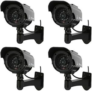 NONMON 4 Pcs Solar Powered Simulated Dummy Surveillance Fake Outdoor Indoor CCTV Security Cameras w/LED Nightcam Black