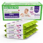 Yugi Green Biodegradable Baby Wipes Essential oils – Value Pack (12 Packs of 72) 864 – 99% Pure Water Plastic FREE Moist Newborn Diaper Wipes, Wet Wipe for Babies & Adults Sensitive Skin