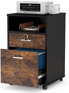 TRIBESIGNS WAY TO ORIGIN Mobile File Cabinet with Lock, 2 Drawer Wood Filing Cabinet for Letter Size, Modern Printer Stand with Rolling Wheels Open Storage Shelf for Home Office (Brown)