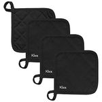 KLEX 4pcs Set, 330gsm Heat Resistant Durable Cotton Potholders for Cooking, Baking and Grilling, Black, 6.7inches