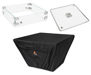 Outland Fire Table 3 Piece Square Accessory Set of Tempered Glass Lid Insert, Tempered Glass Wind Guard Fence, and UV & Water Resistant Durable Cover for 36-Inch Square Series 410 Propane Fire Tables