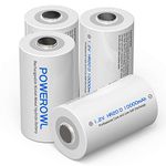 POWEROWL Rechargeable D Batteries 10000mah Low Self Discharge, NiMH, Pre-Charged, 4 Count (Recharge Universal)