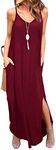 GRECERELLE Women's Summer Casual Loose Dress Beach Cover Up Long Cami Maxi Dresses with Pocket, 06 Wine Red