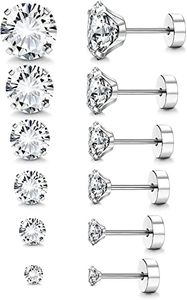 LOLIAS 6 Paia Orecchini Acciaio Chirurgico per Donna Uomo Orecchini Punto Luce Piercing Trago Zirconi Cubici Orecchini a Bottone Anallergico Cartilagine Piercing All'orecchio
