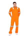 Associated Uniforms Men's 100% Cotton Industrial Work Wear Coverall Boiler Suit of 240 GSM with Reflective Tape (L-40, ORANGE)