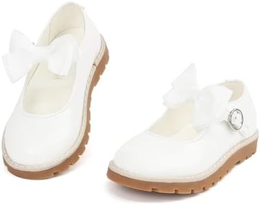 Wulubaba Toddler Girls Dress Shoes Mary Jane Flats with Bow School Uniform Shoes for Toddler/Little Girls White 7