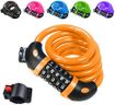 REHKITTZ Bike Lock Bicycle Locker Combination 5 Digit 120cm/12mm Long Cycle Cable Locks Bikes Chain High Security for E-Bike Mountain Bike Outdoor Ski Gate Accessories Yellow