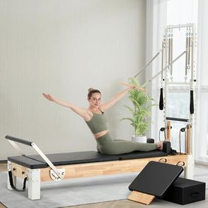 PAETA Pilates Reformer, Wooden Reformer Pilates Machine with Tower & Mat, Pilates Equipment for Home Workout and Studio, Includes Sitting Box, Jumpboard