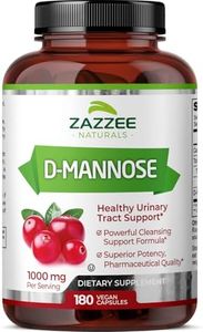 Zazzee D-Mannose, 1000 mg per Serving, 180 Vegan Capsules, 3 Month Supply, Potent & Fast-Acting, Certified Kosher, 100% Pure, All-Natural Urinary Tract Health UTI Support, 100% Vegetarian, Non-GMO