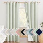 NICETOWN Sage Green Living Room Curtain Linen Textured Grommet Curtains 100% Blackout Privacy Christmas Curtain 2 Panels Light Blocking White Lined Thermal Curtains Pair (W52 x L84)